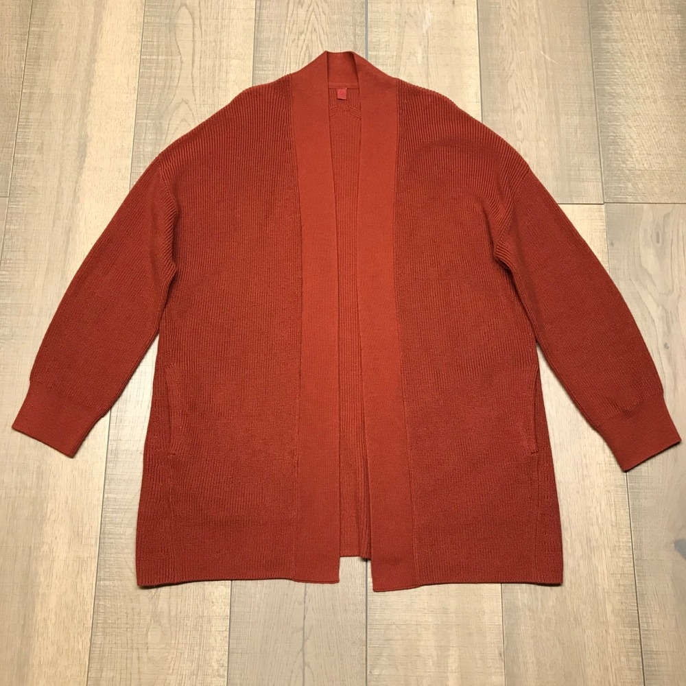 Lululemon Cardigan Sweater Womens 8 Merino Wool Blend Ribbed Long Wrap Cayenne‎